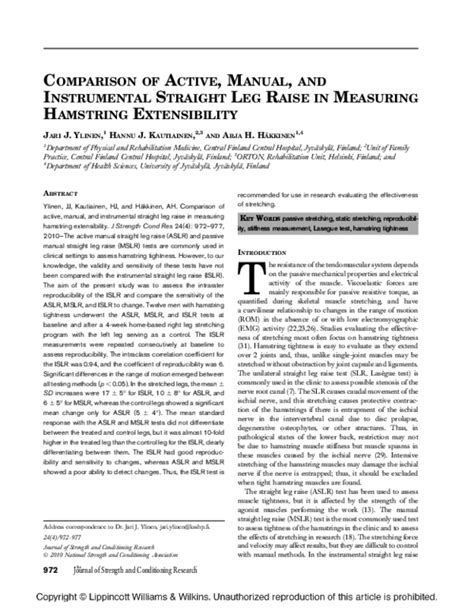 article for straight leg raise for hamstring tear test|Comparison of Active, Manual, and Instrumental Straight Leg.